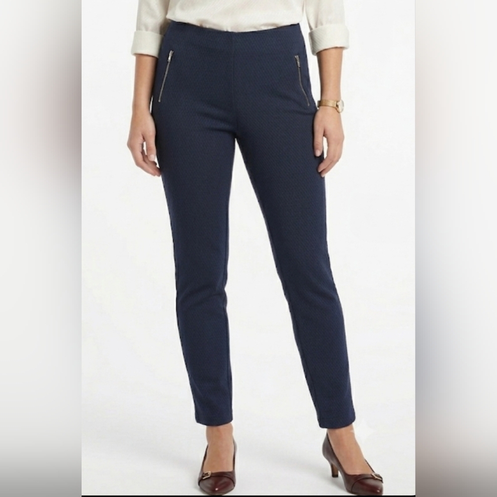 🌷Dalia Navy Textured Skinny Ponte Pants with Zip Pockets🌷size:14